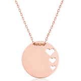 Rose Gold Plated Circle Pendant Necklace - Dainty Triple Heart Cutout