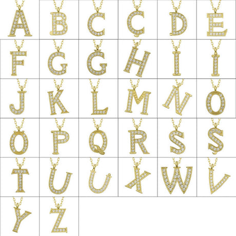 Initial Necklace - Gold-Tone Pavé Zirconia Letter E Pendant