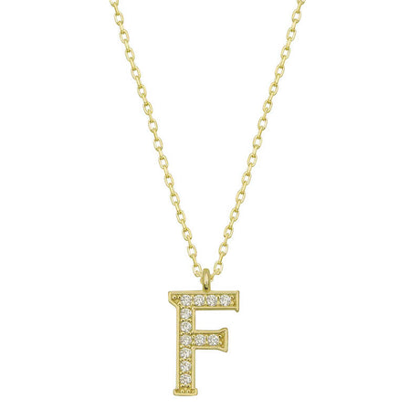 Initial Necklace - Gold-Tone Cubic Zirconia Letter F Pendant
