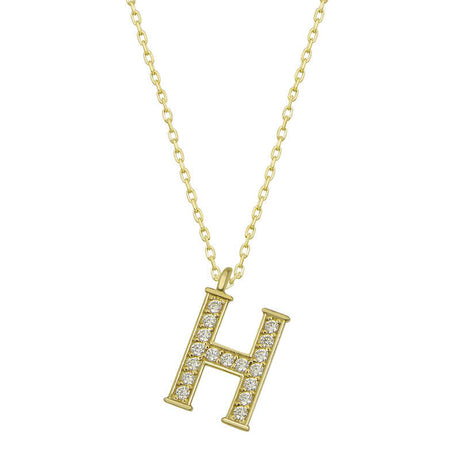 Gold-Tone Initial H Necklace - Elegant Sparkling Stone Letter Pendant