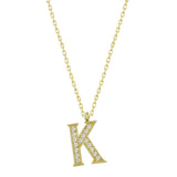 Initial Necklace - Gold-Plated Silver Sparkling K Letter Pendant