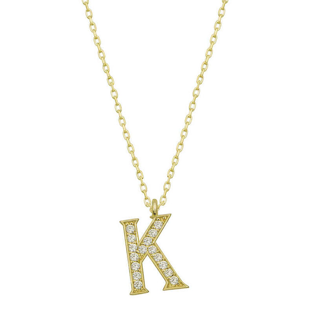 Initial Necklace - Gold-Plated Silver Sparkling K Letter Pendant