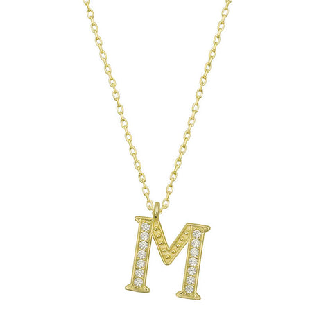 Pendant Necklace - Gold-Tone Initial M with Sparkling Zirconia