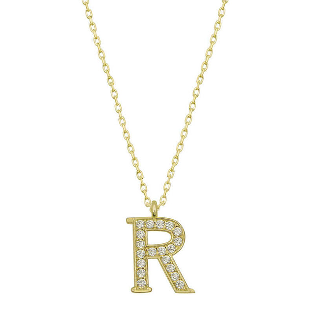 Necklace - Gold-Tone Sparkling Cubic Zirconia Initial R Pendant