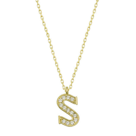 Dainty Initial S Necklace - Gold Plated with Sparkling Cubic Zirconia