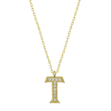 Initial T Necklace - Gold Plated Sparkling Stone Letter Pendant