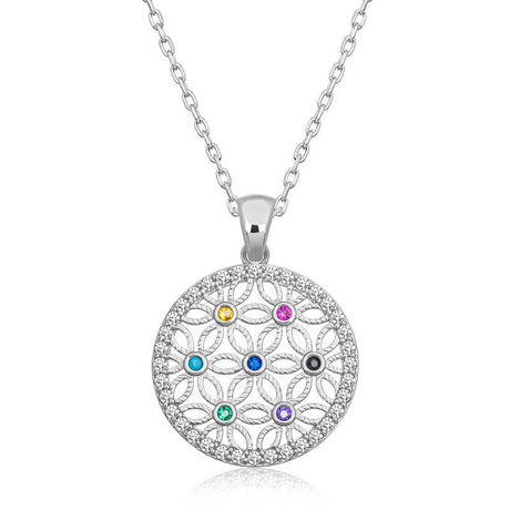 Necklace - Sterling Silver Multi-Color Gemstone Flower of Life Pendant