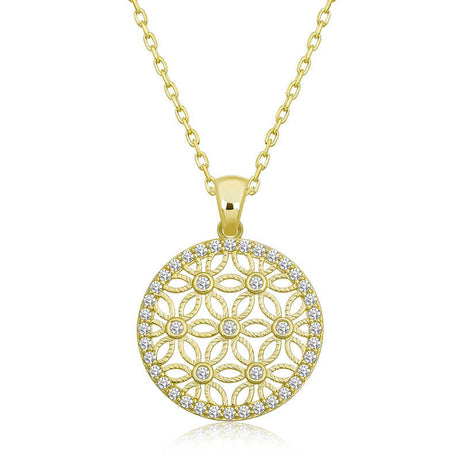 Gold-Plated Silver Necklace - White Zirconia Flower of Life Pendant