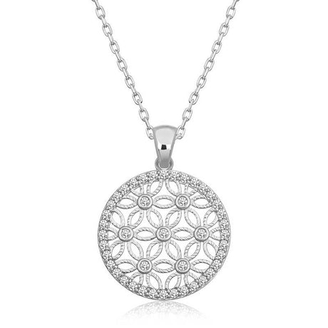Sterling Silver Necklace - Sparkling Cubic Zirconia Flower of Life Pendant