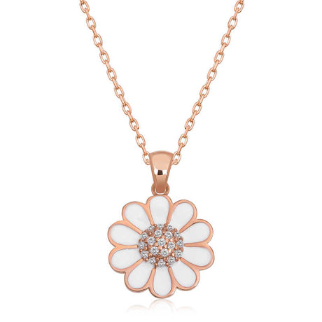 Necklace - Rose Gold Plated Sterling Silver Daisy Flower Pendant