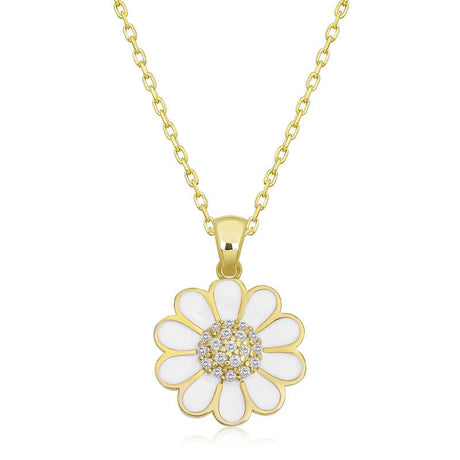 Gold-Tone Daisy Flower Necklace with Pavé Cubic Zirconia Center