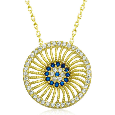 Gold-Tone Evil Eye Medallion Necklace - Sparkling CZ Stones