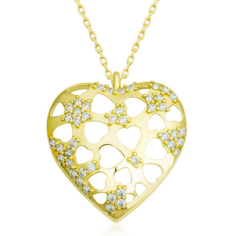 Heart Pendant Necklace - Gold-Tone Filigree & Sparkling Stones
