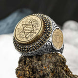 Artisan Silver Seal of Solomon Men's Ring with Zircon Accents