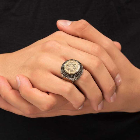 Artisan Silver Seal of Solomon Men's Ring with Zircon Accents