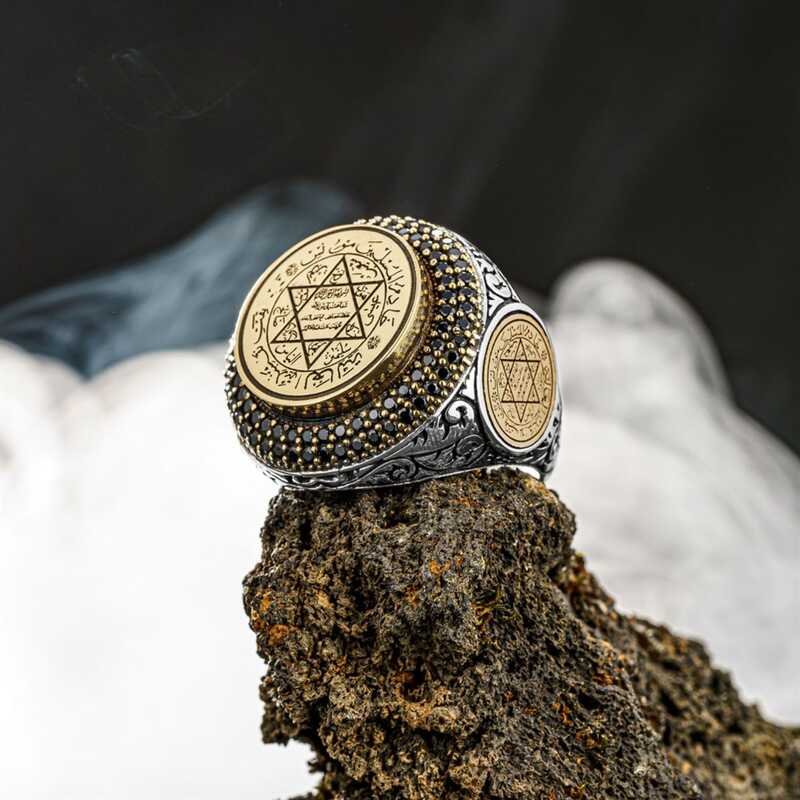 Artisan Silver Seal of Solomon Men's Ring with Zircon Accents