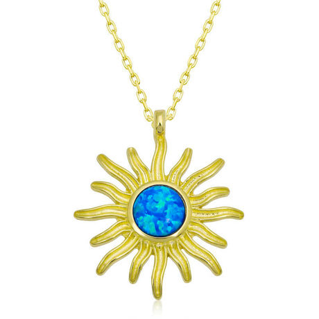 Necklace - Gold-Tone Blue Opal Sun Pendant Celestial Jewelry