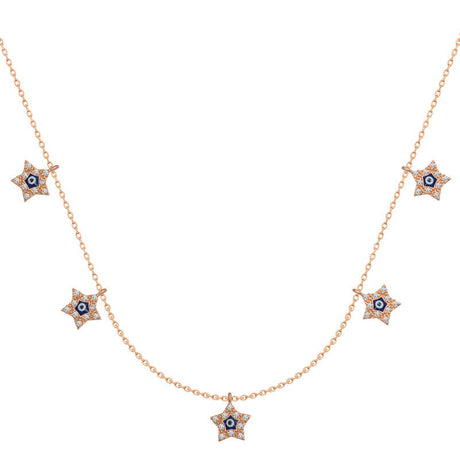Necklace - Rose Gold Plated Dainty Star Evil Eye Charm Necklace