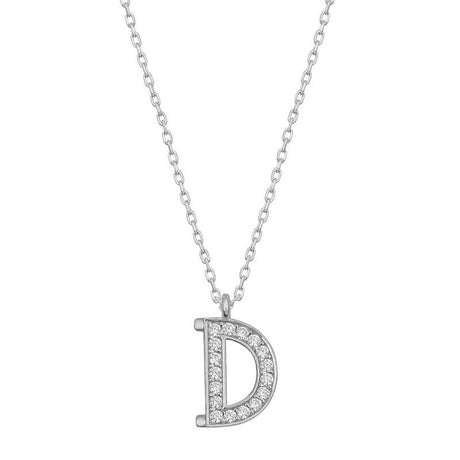 Sterling Silver Rhodium Plated Initial D Necklace with Sparkling Stones
