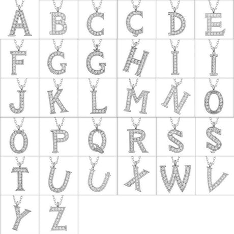 Initial Letter E Necklace - Sterling Silver Sparkling Cubic Zirconia