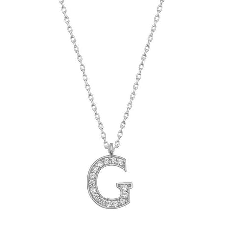 Initial Necklace - Rhodium Plated Silver Sparkling 'G' Pendant