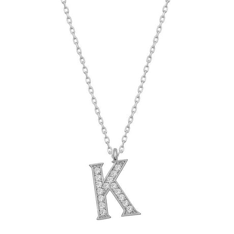 Initial Necklace - Rhodium-Plated Silver Sparkling K Letter Pendant