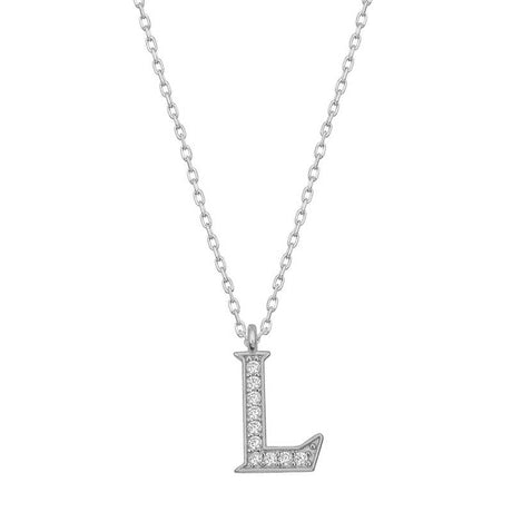 Necklace - Rhodium Plated Sterling Silver Sparkling Initial L