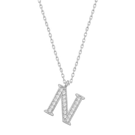Rhodium Plated Sterling Silver Initial 'N' Pendant Necklace - Dainty & Sparkling