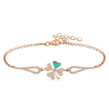 Rose Gold Plated Clover Evil Eye Bracelet - Zirconia Pavé