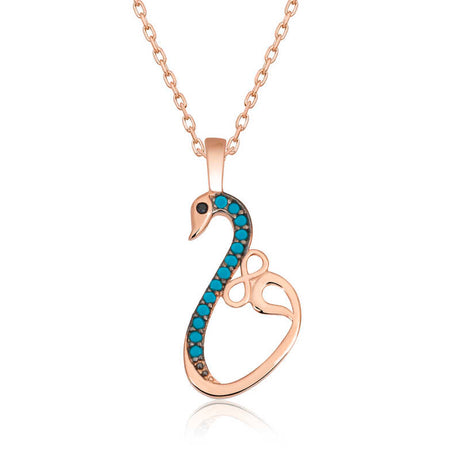 Necklace - Rose Gold Plated Silver Turquoise Swan Infinity Pendant