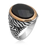 Premium Mens Silver Ring with Faceted Black Zircon Stone