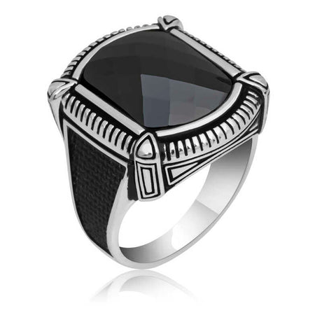Premium Silver Black Zircon Men's Ring