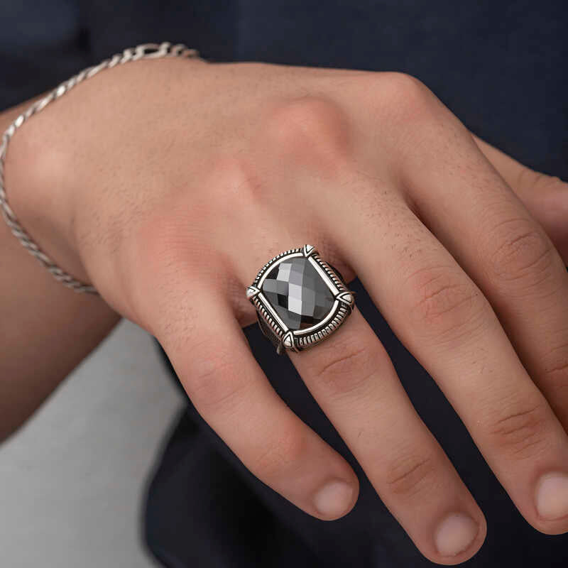 Premium Silver Black Zircon Men's Ring