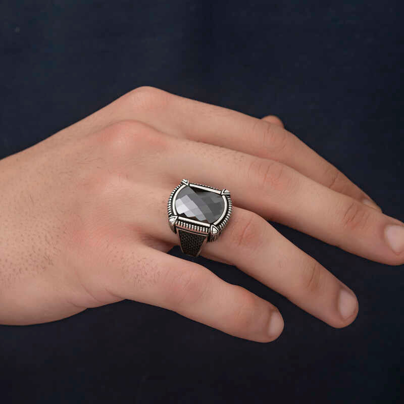 Premium Silver Black Zircon Men's Ring
