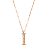 Rose Gold Plated Cubic Zirconia 'I' Initial Necklace - Dainty Design