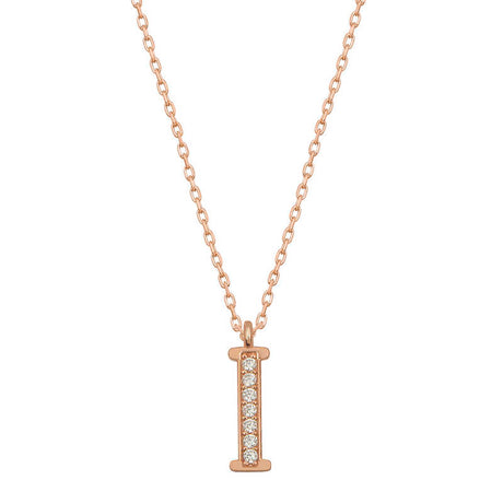 Rose Gold Plated Cubic Zirconia 'I' Initial Necklace - Dainty Design