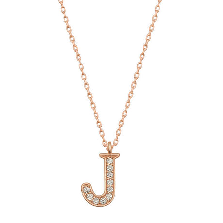 Rose Gold Plated Silver Initial J Necklace - Dainty Sparkling Pendant
