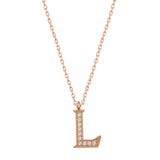 Rose Gold Plated Silver Initial Necklace - Sparkling 'L' Letter Pendant