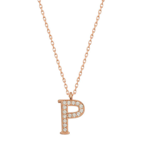 Rose Gold Plated Silver Letter P Necklace - Sparkling Initial Pendant