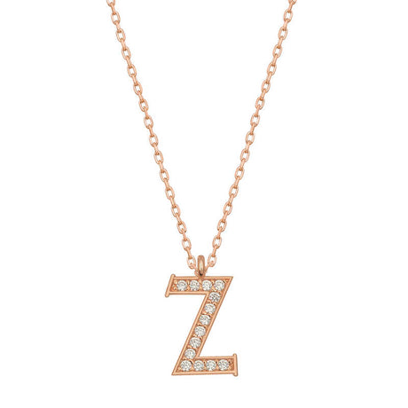 Initial Necklace - Rose Gold Tone Sparkling 'Z' Letter Pendant