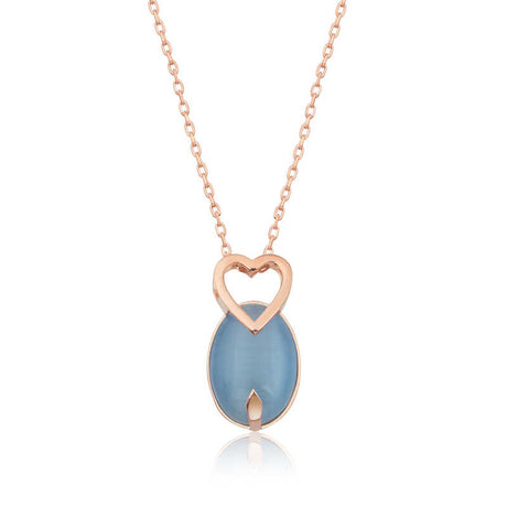 Necklace - Rose Gold Plated Heart with Blue Cat's Eye Stone