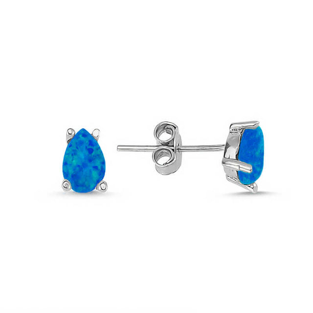 Sterling Silver - Teardrop Blue Opal Stud Earrings