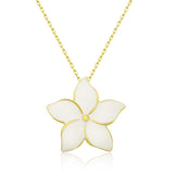 Jasmine Flower Necklace - Gold-Tone Silver & White Enamel Dainty Floral Design