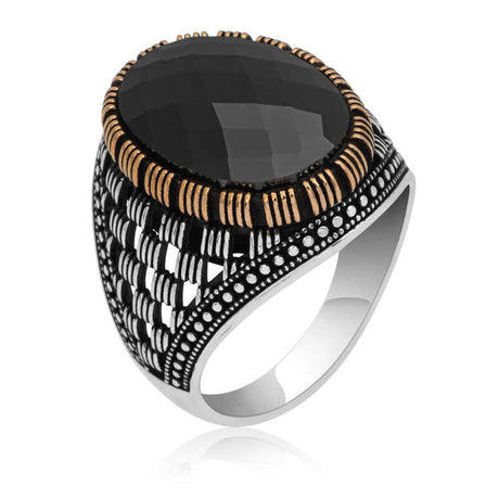 Premium Men's Sterling Silver Ring with Black Zircon Stone