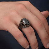 Premium Men's Sterling Silver Ring with Black Zircon Stone