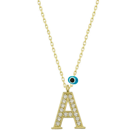Gold-Tone Initial A Necklace - Pavé Stones & Evil Eye Charm