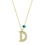 Gold-Tone 'D' Initial Necklace with Paved Stones & Evil Eye Charm