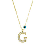 Gold-Tone Letter G Initial Necklace - Zirconia & Evil Eye Charm