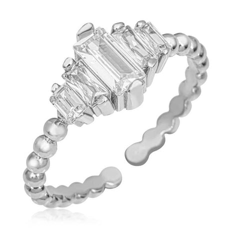Adjustable Ring - Sterling Silver Modern Baguette Crystal Design