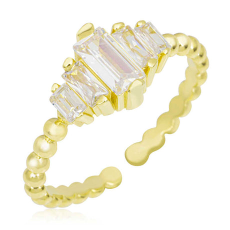 Adjustable Ring - Gold Plated Baguette CZ & Beaded Design